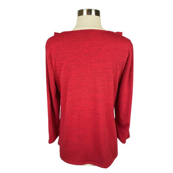 Rafaella Red Ruffle Front V-Neck Lightweight Blouse - Size Medium - Picture 3 of 4
